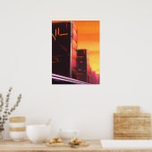 Cyberpunk Orange City Art Poster (Küche)