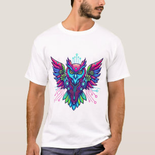 Cyberpunk Owl Guardian - Neon Tech Wisdom T-Shirt