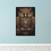 Cyberpunk Owl Steampunk Metal Bird Fantasy Leinwanddruck (Insitu (Holzboden))