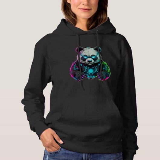 Cyberpunk Panda Neon Hoodie (Vorderseite)