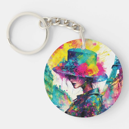 Cyberpunk Paris Keychain – Futuristic & Romantic Schlüsselanhänger (Vorderseite)