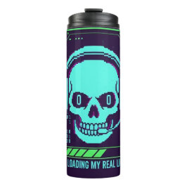 ​Cyberpunk Pixel Skull Travel Mug - Loading My Rea Thermosbecher
