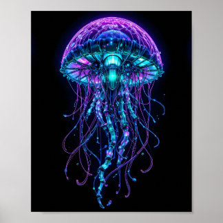Cyberpunk Qualle – Neon-Biolumineszenz Tiefsee Poster