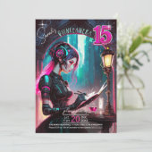 Cyberpunk Quinceanera Hot Pink/Aquamarin ID1027 Einladung (Stehend Vorderseite)