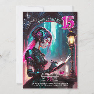 Cyberpunk Quinceanera Hot Pink/Aquamarin ID1027 Einladung