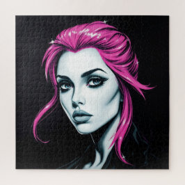 Cyberpunk Rebel Girl - Stilvolle digitale Kunst Puzzle