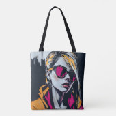 Cyberpunk Rebel Girl - Stilvolle digitale Kunst Tasche (Rückseite)