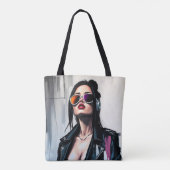 Cyberpunk Rebel Girl - Stilvolle digitale Kunst Tasche (Rückseite)