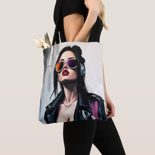 Cyberpunk Rebel Girl - Stilvolle digitale Kunst Tasche (Von Nahem)