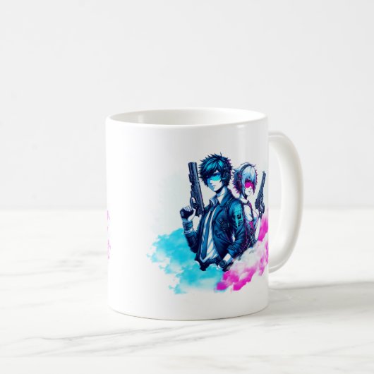 Cyberpunk-Rebels - Neon Duo mit Blastern-Tasse Kaffeetasse (VorderseiteRechts)
