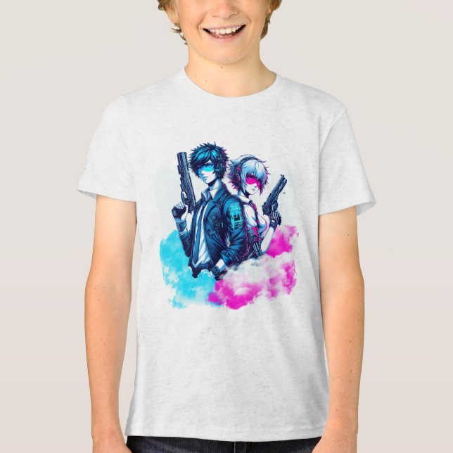 Cyberpunk Rebels - Neon Duo mit Blastern Tri-Blend Shirt (Vorderseite)