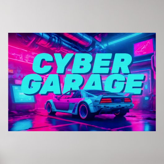 Cyberpunk Retro Car Synthwave Garage Sci-Fi Poster (Vorne)