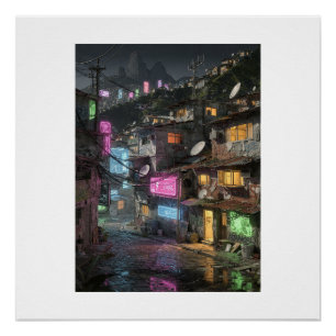 Cyberpunk Rio de Janeiro Nachtszene Neon Favela S Poster