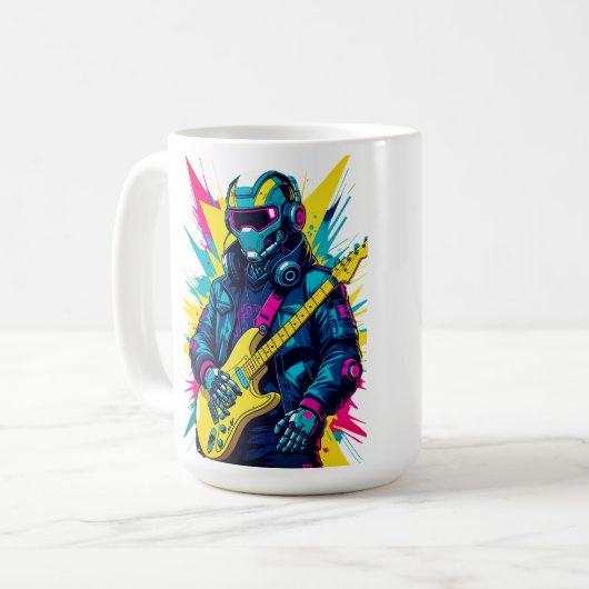 Cyberpunk Robot Guitarist Synthwave Art Mug Kaffeetasse (Vorderseite Links)