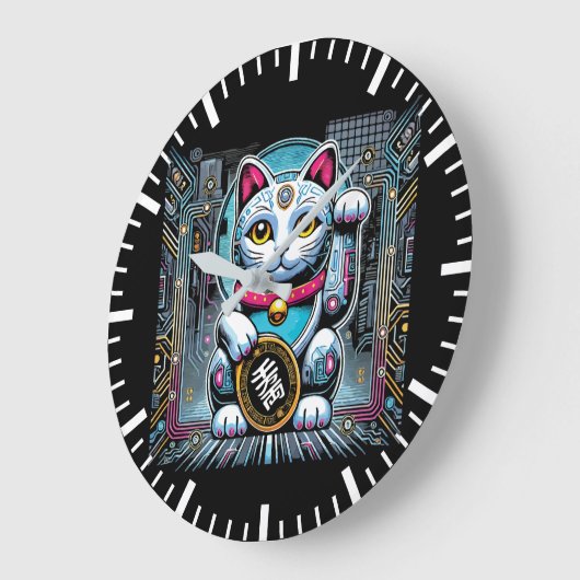 Cyberpunk Robot Maneki Neko Lucky Cat, Geld Große Wanduhr (Winkel)