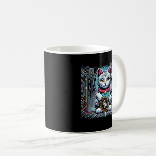 Cyberpunk Robot Maneki Neko Lucky Cat, Geld Kaffeetasse (VorderseiteRechts)