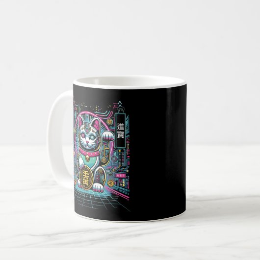 Cyberpunk Robot Maneki Neko Lucky Cat, Geld Kaffeetasse (Vorderseite Links)
