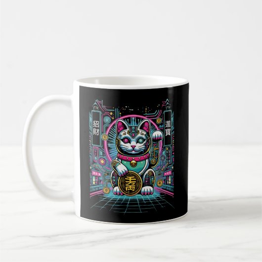 Cyberpunk Robot Maneki Neko Lucky Cat, Geld Kaffeetasse (Links)