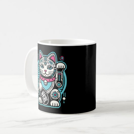 Cyberpunk Robot Maneki Neko Lucky Cat, Geld Kaffeetasse (Vorderseite Links)