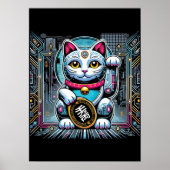 Cyberpunk Robot Maneki Neko Lucky Cat, Geld Poster (Vorne)