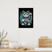 Cyberpunk Robot Maneki Neko Lucky Cat, Geld Poster (Küche)