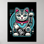 Cyberpunk Robot Maneki Neko Lucky Cat, Geld Poster (Vorne)