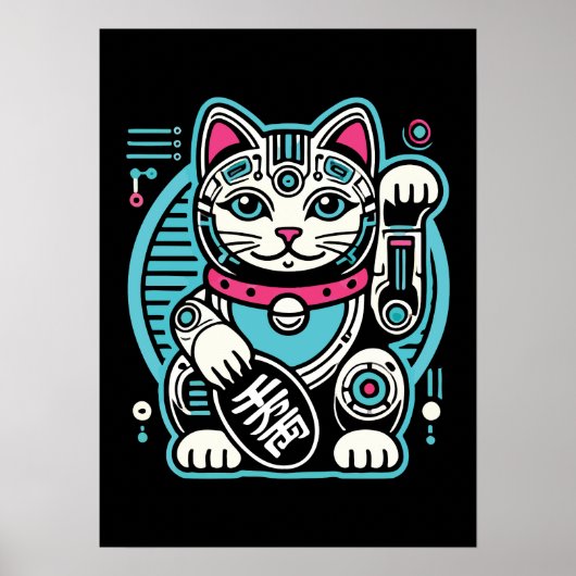 Cyberpunk Robot Maneki Neko Lucky Cat, Geld Poster (Vorne)
