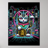 Cyberpunk Robot Maneki Neko Lucky Cat, Geld Poster (Vorne)