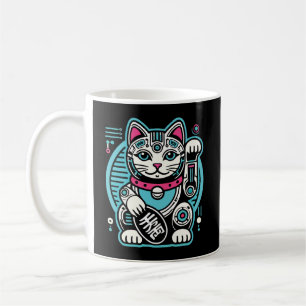 Cyberpunk-Roboter Maneki Neko Glückskatze, Geld Kaffeetasse