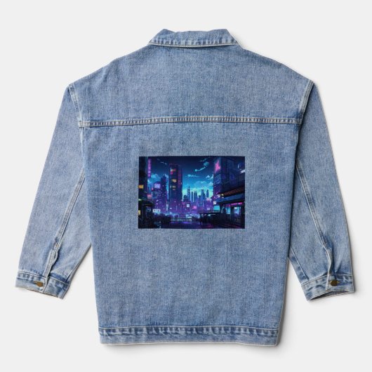 Cyberpunk Rooftop Tokio Jeansjacke (Rückseite)