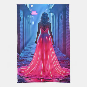 Cyberpunk-Rosa-Licht-Kleid-Allee-Mysterium-Kunst Geschirrtuch