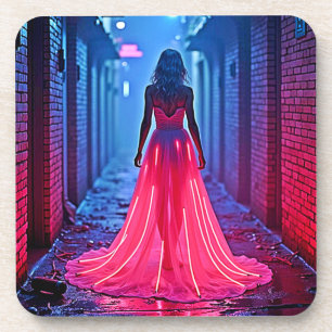 Cyberpunk-Rosa-Licht-Kleid-Allee-Mysterium-Kunst Getränkeuntersetzer