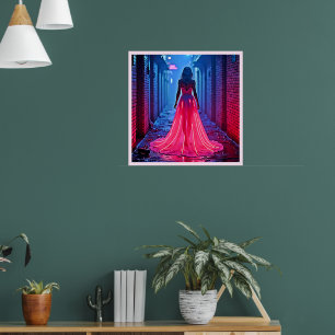 Cyberpunk Rosa Licht Kleid Gassen Mysterium Kunst Poster