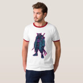 Cyberpunk Samurai Cat Neon Anime Art T-Shirt (Vorne ganz)