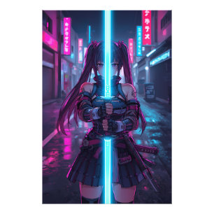 Cyberpunk-Samurai-Girl Neon-Katana-Anime Fotodruck