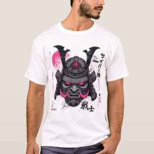 Cyberpunk-Samurai-Helm Neon-Mecha T-Shirt