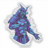 Cyberpunk-Samurai im Neonlicht Aufkleber (Vorderseite)