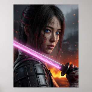 Cyberpunk-Samurai-Mädchen Poster