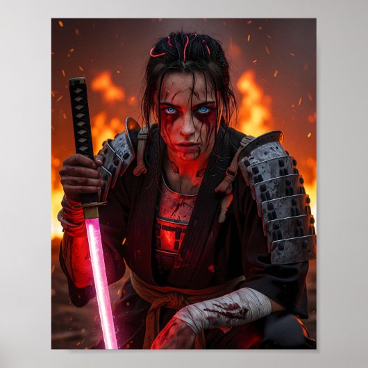 Cyberpunk-Samurai-Mädchen Poster (Vorne)