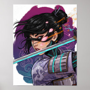 Cyberpunk-Samurai-Mädchen Poster