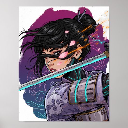 Cyberpunk-Samurai-Mädchen Poster (Vorne)