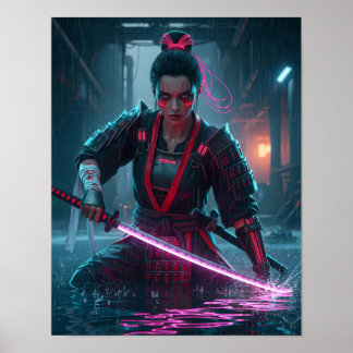 Cyberpunk-Samurai-Mädchen Poster