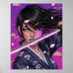 Cyberpunk-Samurai-Mädchen Poster