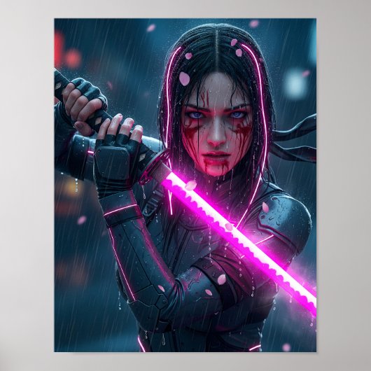 Cyberpunk-Samurai-Mädchen Poster (Vorne)