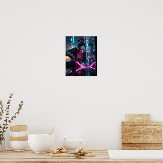 Cyberpunk-Samurai-Mädchen Poster (Küche)