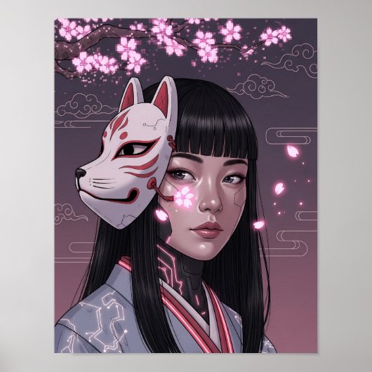 Cyberpunk-Samurai-Mädchen Poster (Vorne)
