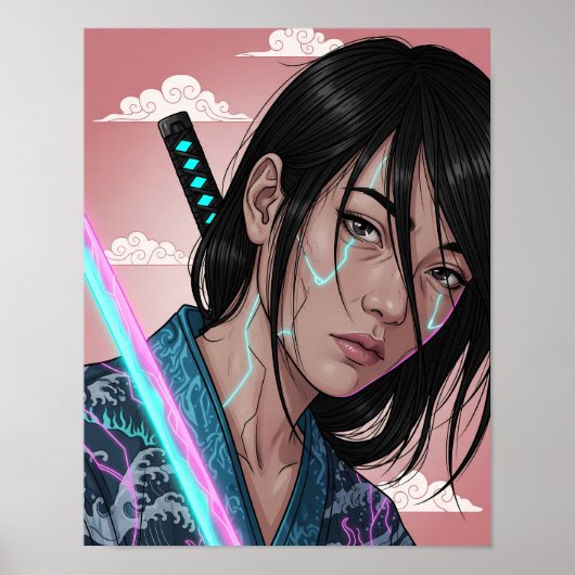 Cyberpunk-Samurai-Mädchen Poster (Vorne)