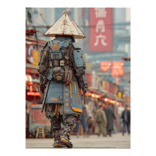 Cyberpunk-Samurai-Mecha-Kegelhelm Fotodruck
