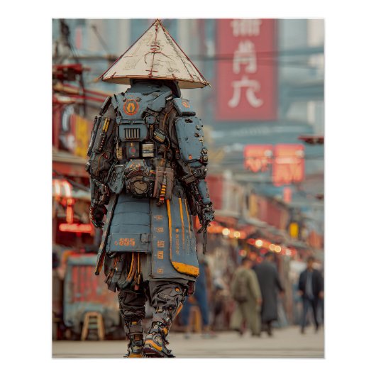 Cyberpunk-Samurai-Mecha-Kegelhelm Poster (Vorderseite)
