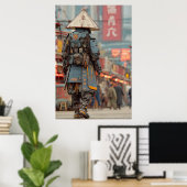 Cyberpunk-Samurai-Mecha-Kegelhelm Poster (Heimbüro)